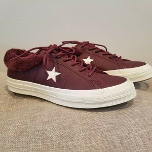 Converse One Star OX Maroon Fur Leather Plush Lined Sneakers, 162602C, 8 Womens